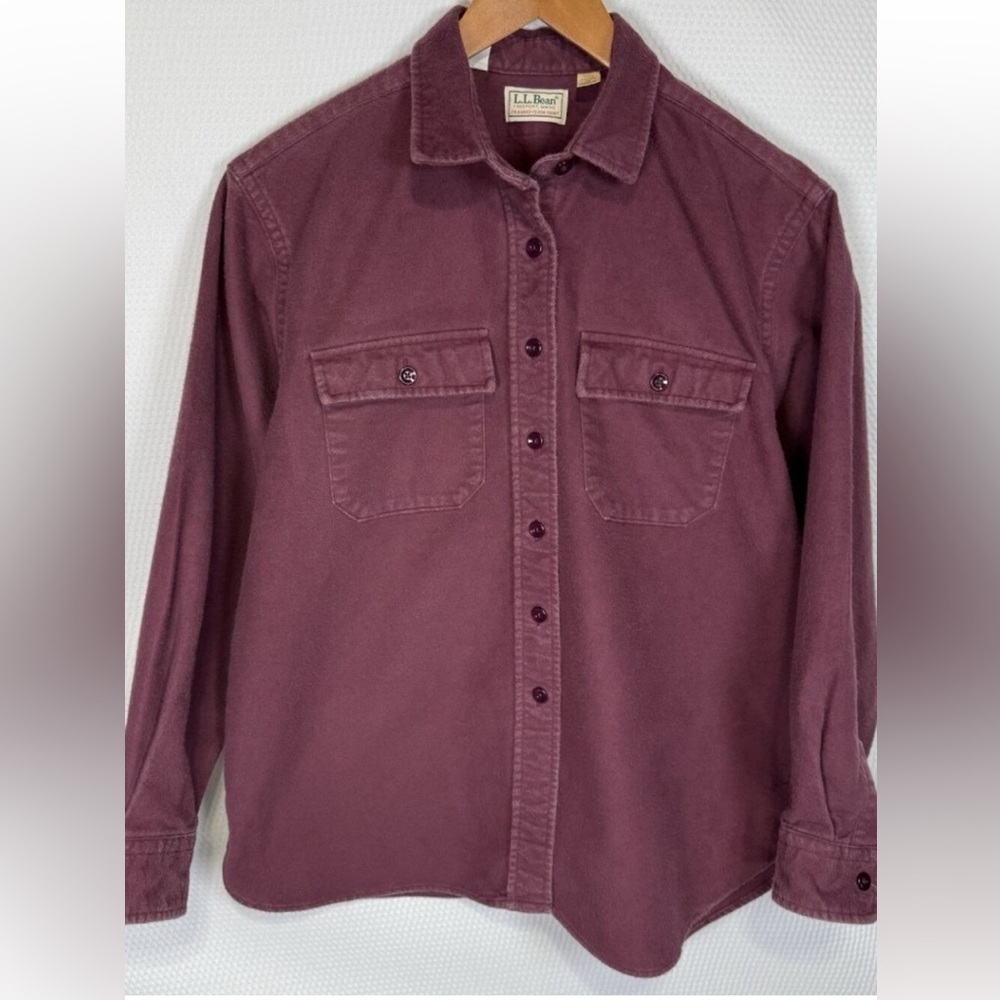 Vintage LL Bean Chamois Cloth Shirt Women’s 16 Maroon Button Front USA 1993